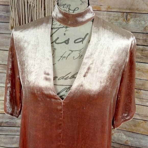 Revolve | A.L.C. ‘Blaise’ Blush Pink Velvet Relaxed Choker Collar Keyhole Top - Picture 4 of 10